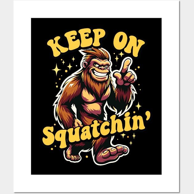 Gone Squatchin' Retro Bigfoot Hunter Graphic Wall Art by Graphic Duster